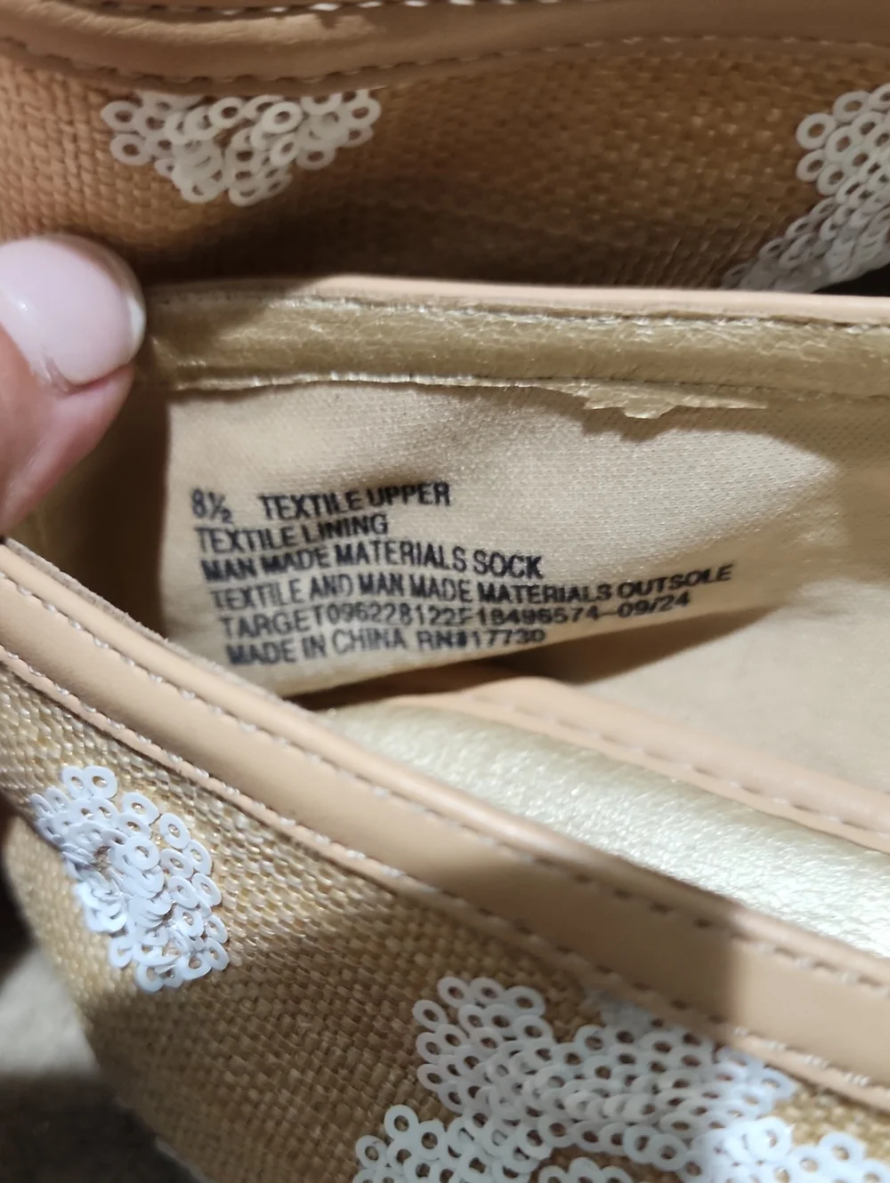 a new day Tan Raffia Mary Jane Shoes with White Sequin Flowers